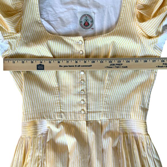 Kruger Dirndl Dress Size 40 US 12 Yellow Stripe Puff Sleeve Milkmaid Octoberfest - Picture 13 of 15